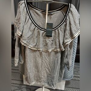 NWT LAUREN Ralph Lauren women’s white and black striped shirt. SZ 2X